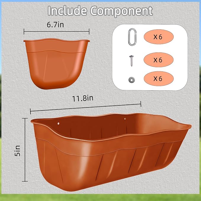 Chicken Feeder Waterer,Hanging Goat Feeders,Feed Trough 3.5 Quart 3 Pack,Hanging Fence Feed Trough for Poultry Livestock,Terracotta