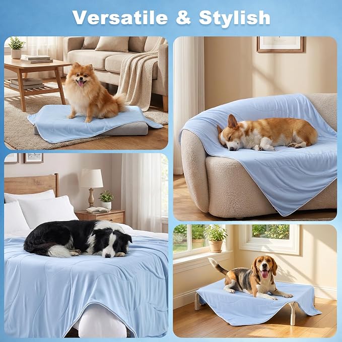 ZOMISIA Cooling Blanket for Small Dogs - Breathable Air-Core Fill Lightweight Pet Mat, Soft Cold Blanket Washable for Summer, Blue, 25"x35"