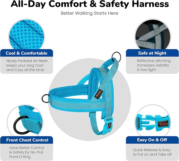 Didog No Pull Dog Harness with Breathable Mesh Padded, Full Reflective & Quick Fit Adjustable Vest Harness, Easy for Training Walking for Small & Medium and Large Dogs (Blue, S:Chest 18-22")
