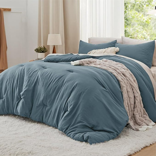 Bedsure California King Comforter Set, Slate Blue Soft Prewashed Bedding for All Seasons, 3 Pieces GentleSoft Bed Set, 1 Lightweight Comforter (104"x96") and 2 Pillowcases (20"x36")