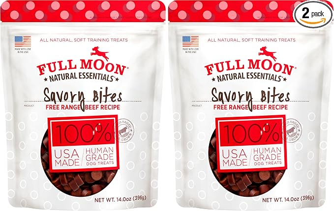 Full Moon All Natural Human Grade Dog Treats, Essential Beef Savory Bites, 14 Ounce (Pack of 2)