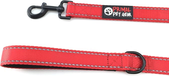 Primal Pet Gear Dog Leash 8ft Long - RED - Traffic Padded Two Handle - Heavy Duty - Double Handles Lead for Control Safety Training - Leashes for Large Dogs or Medium Dogs - Dual Handles Leads
