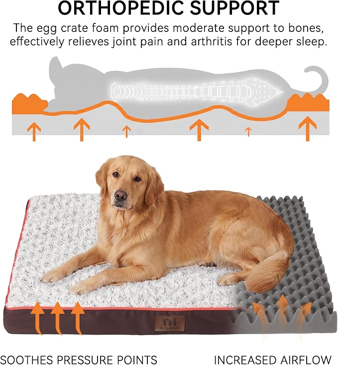 WESTERN HOME WH Orthopedic XL Dog Bed, Waterproof Extra Large Dog Bed with Removable Washable Cover and Nonskid Bottom, Thick Egg Crate Foam XL Pet Beds, Brown 42"