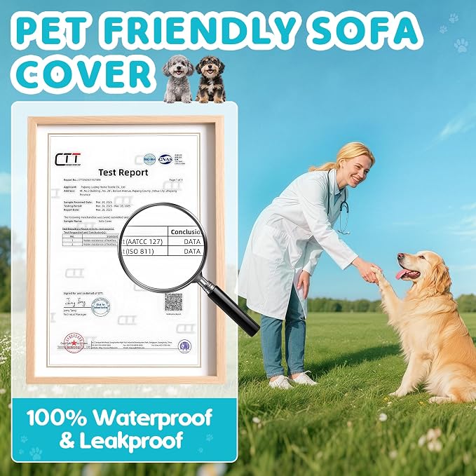 Loiion 100% Double-Sided Waterproof Dog Sofa Cover - Anti-Slip, Leakproof Couch Cover, Pet-Friendly Couch Protectors for Puppy, Large Dog, Kids and Pets 118"X71" Almond