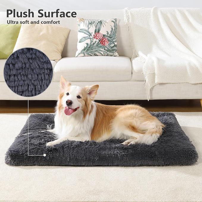 Vonabem Large Dog Bed Crate Pad 36 inch, Washable Crate Bed for Large Medium Dogs, Plush Soft Pet Mats for Sleeping 35 * 22 inch Dark Grey