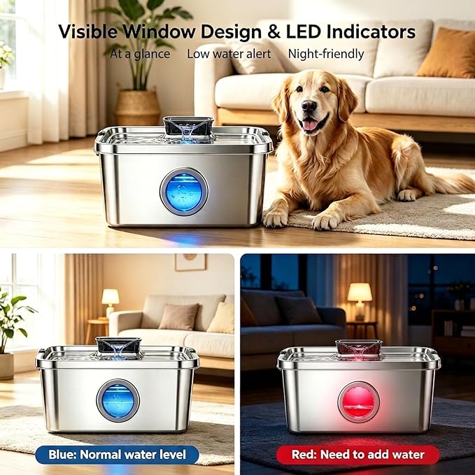 PETTEN 12L Large Dog Water Fountain for Large Dogs & Multi-Pet Homes,304 Stainless Steel 3Gal Pet Water Fountain Ultra Quiet Automatic Water Dispenser, Advanced Filtration, Easy Clean Indoor Use