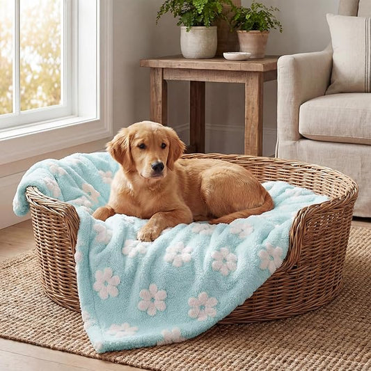 Horaldaily Pets Flannel Blanket, Blue Flowers 3D Textured Soft Fuzzy Fluffy Plush Cozy Fleece Premium Blankets for Dog Cat Puppy Kitten Couch Protection, 16x23