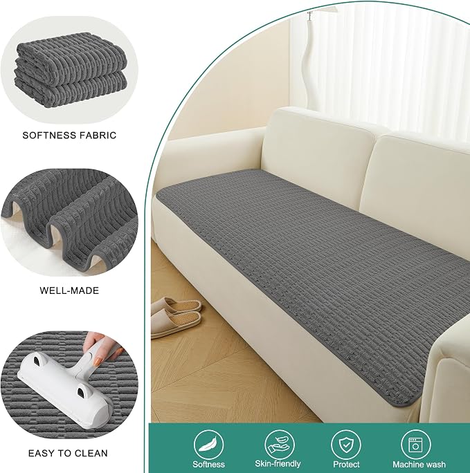 Foxdecor Couch Cover Sofa Covers Washable, Dog Bed Cover for 3 Cushion Couch Sofa Pet Friendly, Furniture Covers for Pets, Dark Grey 32x82 Inch