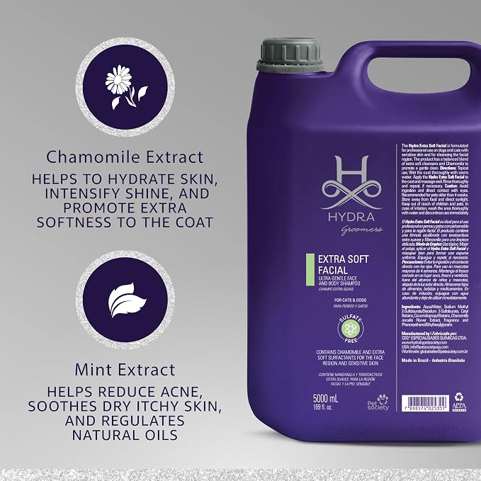 Hypoallergenic Dog Shampoo for Sensitive Skin – Face & Body Pet Shampoo – 169 fl oz – Hydra Professional