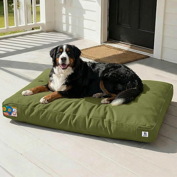 Sytopia 47 Inch Canvas Outdoor Dog Bed for XXL Dogs, Durable Indoor Patio Pet Pad for Crate, Great Gift for Pets with Waterproof Machine Washable Removable Cover, Green