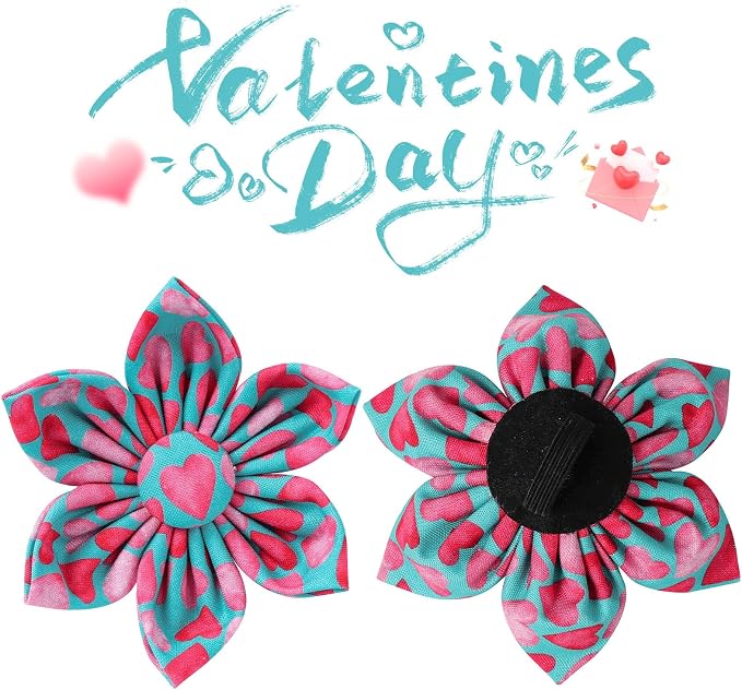 Valentine Dog Collar with Flower, Heart Flower Collar for Puppy Girl Boy Dog or Cat, Comfortable Dog Collar Flower with Durable Metal Buckle, Cute Pet Collar, L, Neck 16-24in