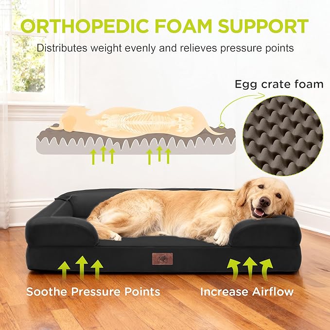 Dog Beds for Extra Large Dog-Orthopedic Pet Jumbo Bed with Washable Removable &Waterproof Cover Memory Foam Sofa Pet Couch with Bolster-48 x 30"