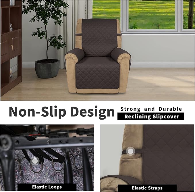 Easy-Going Recliner Chair Slipcover Reversible Sofa Cover Water Resistant Couch Cover Furniture Protector with Elastic Straps for Pets Dog (Recliner 22 inch, Chocolate/Beige)