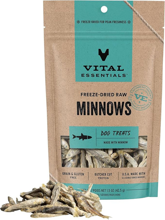 Vital Essentials Freeze Dried Minnows Dog Treats | Single Ingredient | Premium Quality | Grain Free Treats for Dogs, 1.5 oz Bag