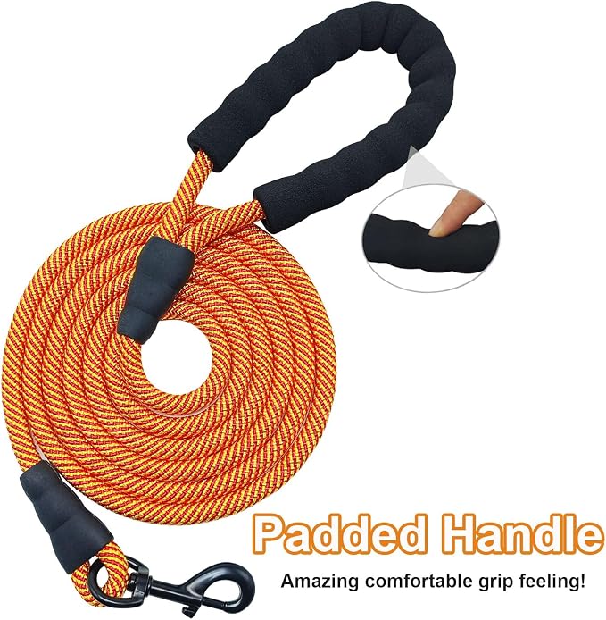 MayPaw Heavy Duty Rope Dog Leash, 6/8/10FT Nylon Pet Leash, Soft Padded Handle Thick Lead Leashes for Large Medium Dogs Walking Jogging (1/2" * 10', Orange)