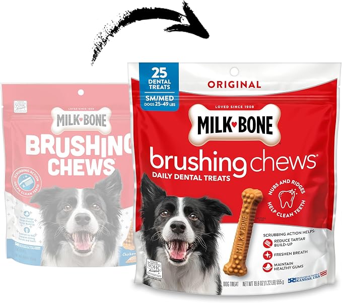 Milk-Bone Brushing Chews Original Chicken Flavor Daily Dental Dog Treats, Small/Medium, 19.6 Oz. Bag