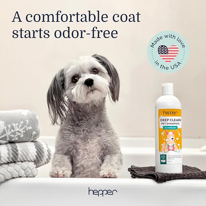 Hepper Deep Clean Pet Shampoo for Smelly Pets: Odor Control & Coat Care for All Breeds! Ideal for Short, Long, Double-Coated, and Smelly Pets