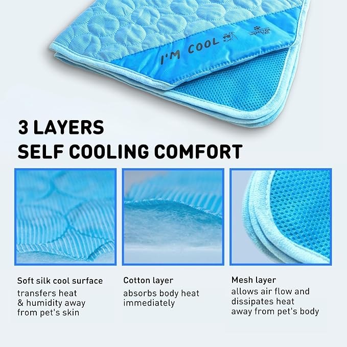 INSPECTOR TAIL Dog Cooling Mat - No Freeze Needed, Self-Cooling Pad for Extra Large Dogs, Washable Portable for Crate Kennel Car Sofa Bed Floor, Indoor Outdoor Summer Use, 47"x31" with Carry Bag