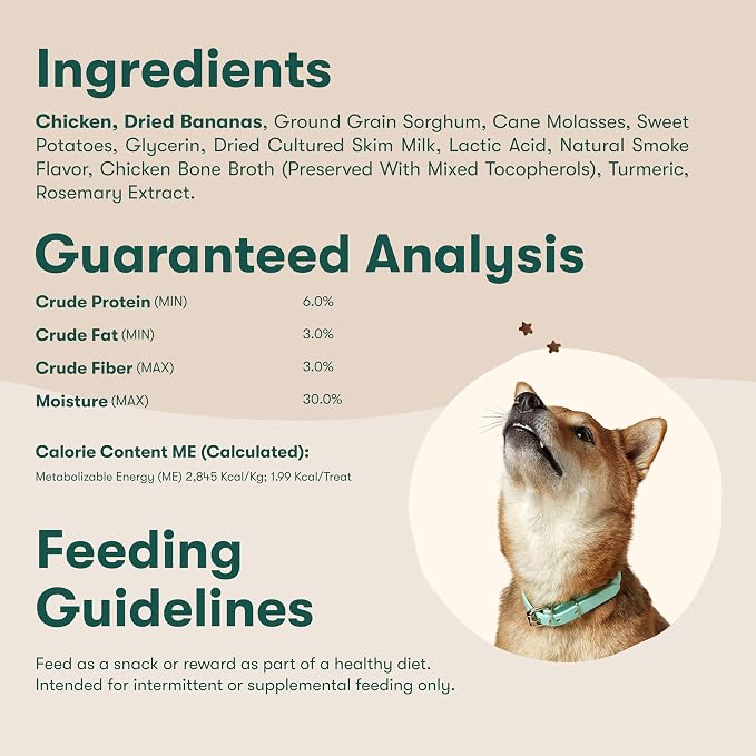 Jinx Chicken & Banana Training Treats for Dogs and Puppies, Low-Calorie, All Natural, Slow-Smoked Real Chicken, No Fillers 4oz, 6 Pack