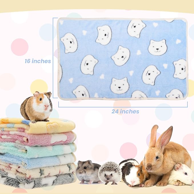 Guinea Pig Bedding Blankets - 6 Pack Soft Fleece Liner Small Animal Cage Accessories for Rat Hedgehog Chinchilla Hamster Rabbit Bunny, Washable Sleep Mat Bedding Accessories (16"*24")