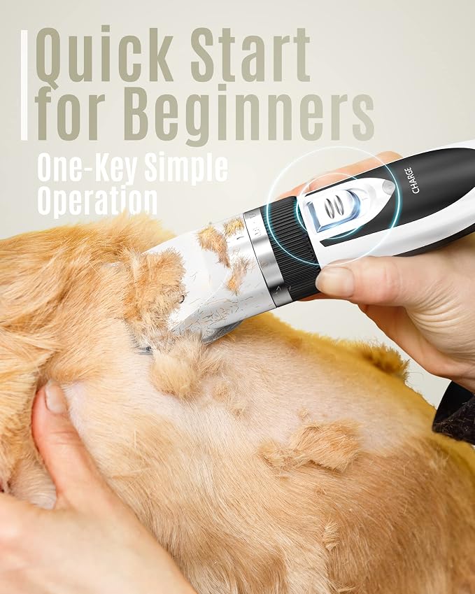 oneisall Dog Clipper Low Noise, Dog Grooming Kit with Rechargeable, Dog Shaver Cordless Electric Quiet Hair Clipper Set for Dog Cats Pets（White）