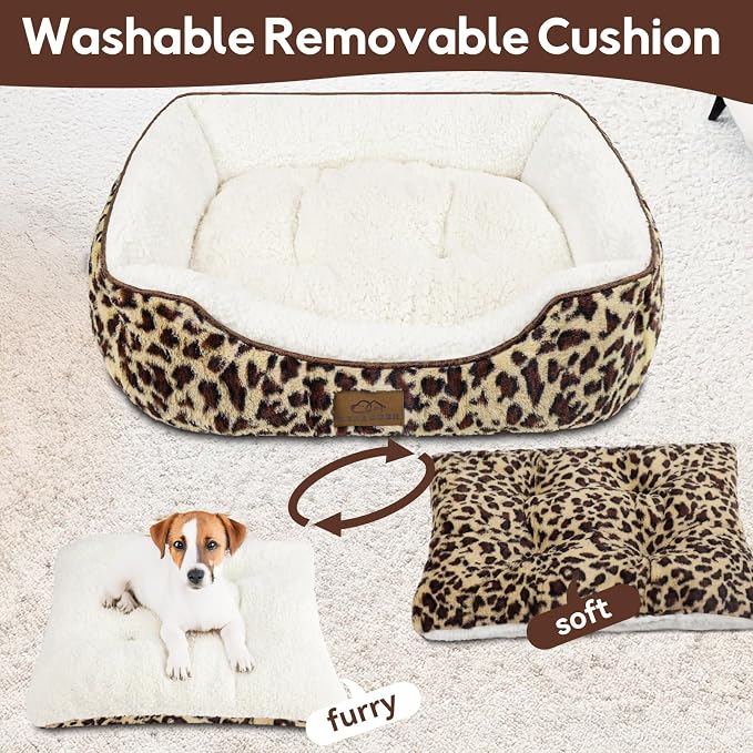 Zerbuger Rectangle Cat Dog Bed for Large Medium Small Pets Indoor Outdoor Machine Washable Sleeping Sofa Non-Slip Bottom Soft Puppy Bed Durable Orthopedic Calming Pet Cuddler (Medium, Leopard)