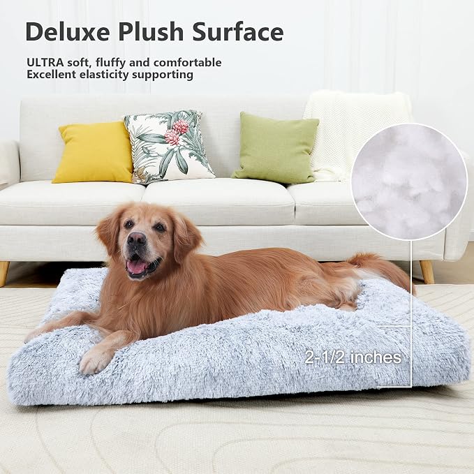 Vonabem XXL Dog Bed Washable, Waterproof Large Pet Beds with Removable Cover, 48 inch Dog Crate Pad for Jumbo XXLarge Dogs, Soft Plush Thick Pets Pads for Sleeping Grey