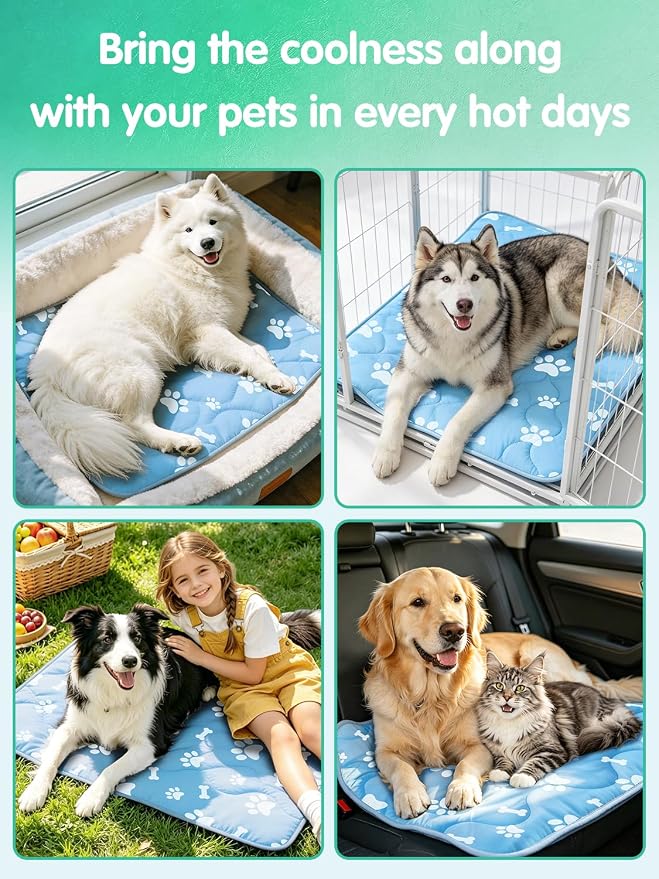 Fuufome 44" x 32" Dog Cooling Mat for Large Dogs, Color-Changing Arc-Chill Tech (Q-Max>0.5) Pet Cooling Mat, Waterproof & Machine Washable, Rapid Indoor Outdoor Dog Cooling Pad for Summer