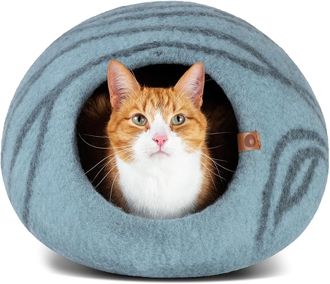 MEOWFIA Cat Cave – Premium Felt Cat Enclosure for Indoor Cats, Handmade Merino Wool (Aquamarine, Large)