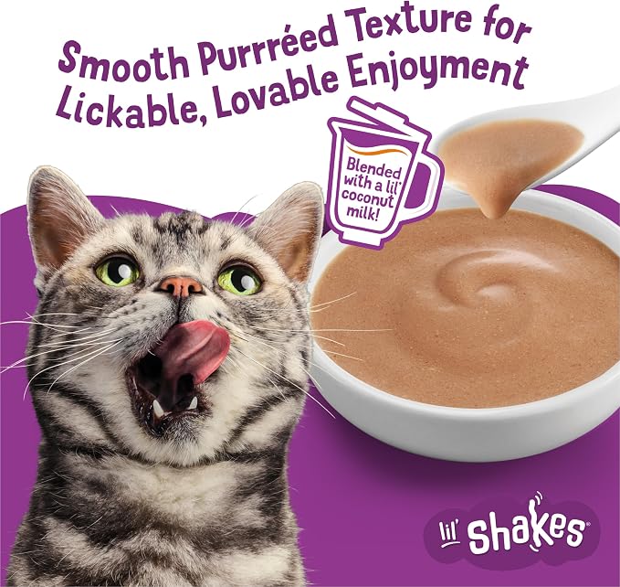 Friskies Purina Pureed Cat Food Topper,Lil’ Shakes with Enticing Chicken Lickable Cat Treats - 1.55 oz. Pouches,(Pack of 32)