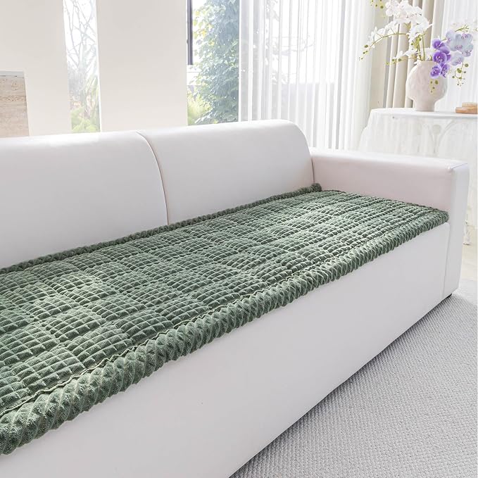 Couch Cover for Dogs Washable, Non Slip Couch Covers for 3 Cushion Sofa Pet Friendly, Fuzzy Pet Couch Cushion Covers for Dog, Thick, Soft for Sofa Protector (Green, 27.6" x 82.7"/70 x 210cm)