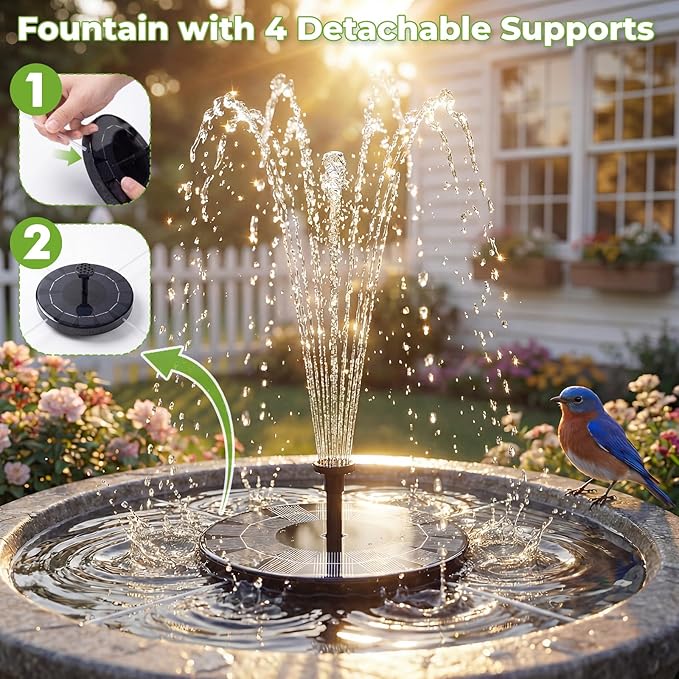 AISITIN Solar Fountain, 2.5W Solar Water Fountain Pump with 6 Nozzles & 4 Tube Supports, 6.7" Solar Powered Fountain for Garden, Pond, Pool, Fish Tank, Aquarium Outdoor