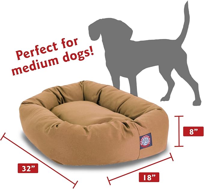 Majestic Pet 32 Inch Bagel Calming Dog Bed Washable – Cozy Soft Round Pet Bed with Spine Support for Dogs to Rest their Head - Fluffy Donut Puppy Bed 32x23x7 (Inch) - Medium – Khaki
