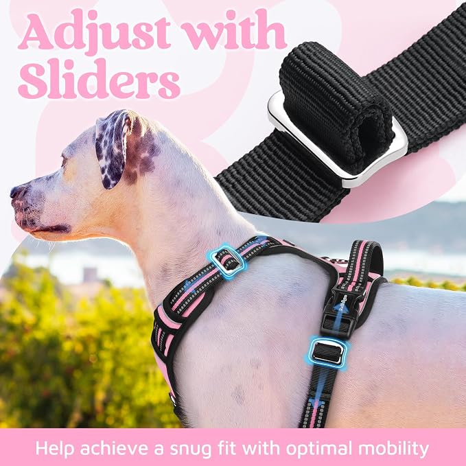 rabbitgoo Dog Harness Small Sized, 3 Buckles Easy On & Off No Pull Pet Vest, Soft Padded Walking Pet Harness with Control Handle, Adjustable and Reflective, Light Pink, S