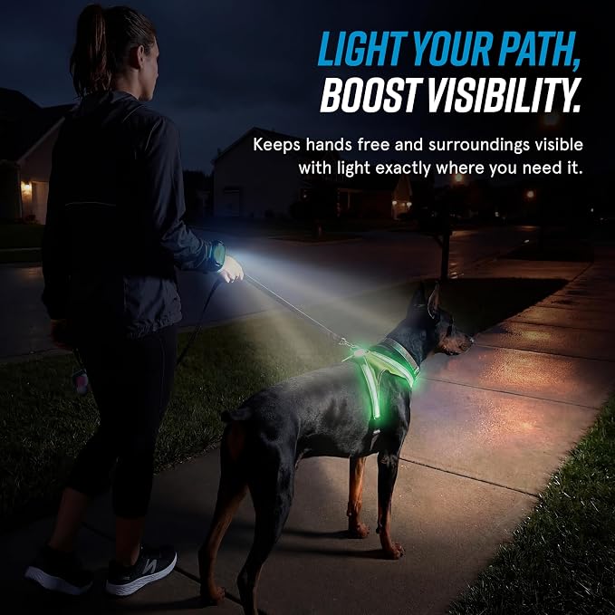 Noxgear LightHound (X-Large) + Wrist Light – Illuminated and Reflective Harness for Dogs Including Multicolored LED Fiber Optics (USB Rechargeable, Adjustable, Lightweight, Rainproof)