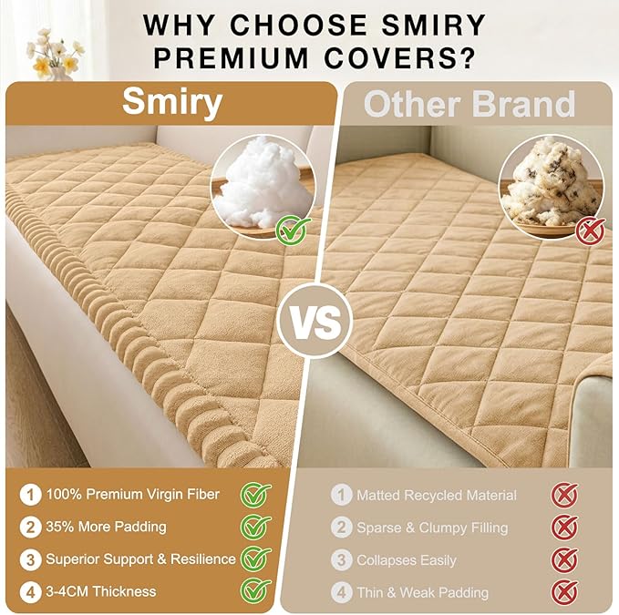 Smiry Couch Cover for Dogs, Non Slip Washable Pet Sofa Protector for Large Dogs, Cats, Fuzzy Plush Sofa Covers Backrest & Armrest, Against Fur, Dirt & Scratch Resistant, Camel, 27.6"×27.6"