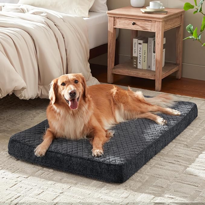JOEJOY Orthopedic XL Dog Bed for Large Dogs, Waterproof Dog Bed for Crate with Washable Removable Cover, Extra Thick Egg-Crate Memory Foam Pet Beds, Grey, 41"x27"