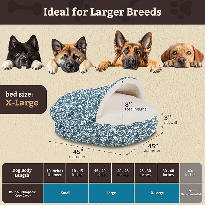 Snoozer Cozy Cave Dog Bed - Indoor Dog Bed with Cover Cave, Covered Calming Burrow for Medium & Large Sized Pets with Blanket Attached, Enclosed, Removable Washable Cover - XL, Ramey Oxford