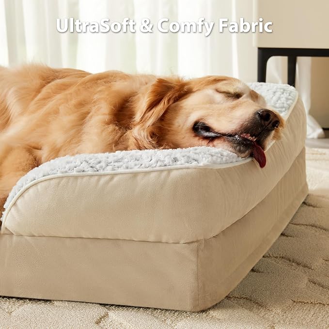 LEXTRO Orthopedic Dog Bed for Extra Large Dogs, Egg Crate Foam Bed for Extra Large Dogs, Equipped with Removable Waterproof Pillow Cover and Anti-Slip Bottom, Pet Bed
