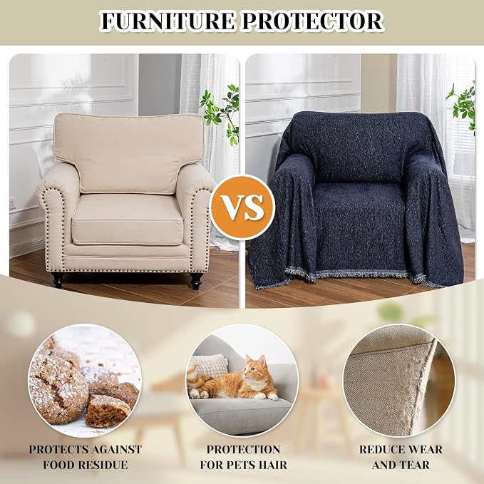MEETSKY Navy Blue Couch Cover Sofa Covers Single Recliner Couch Cover, Sofa Throw Cover for Couches Sofa Slipcovers Furniture Covers Modern Style for Living Room Decoration, 71"x 91"