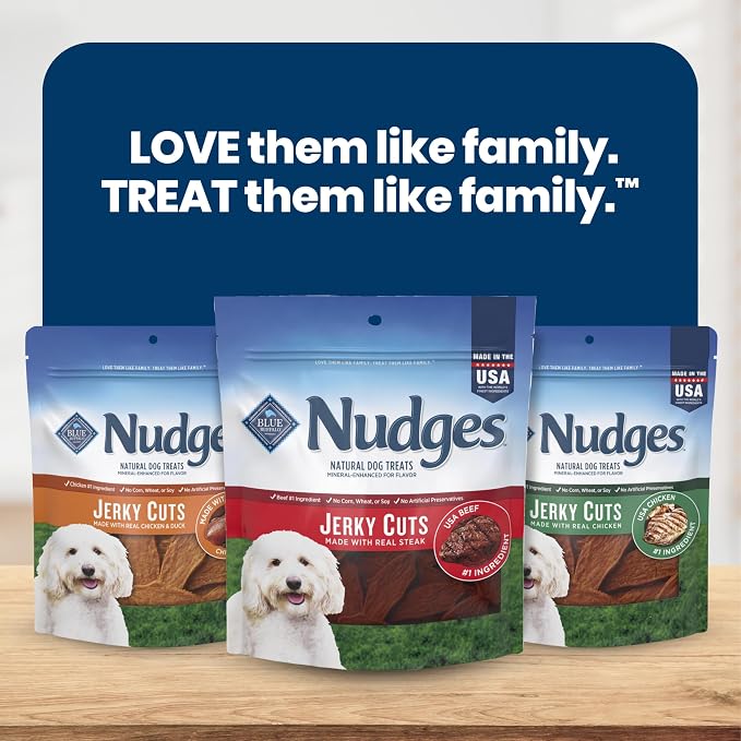 Blue Buffalo Nudges Steak Jerky Cuts Natural Dog Treats, Tender & Meaty Dog Snacks, Healthy Reward or Training Treat, Made in the USA with Beef, No Artificial Preservatives, 16 oz.