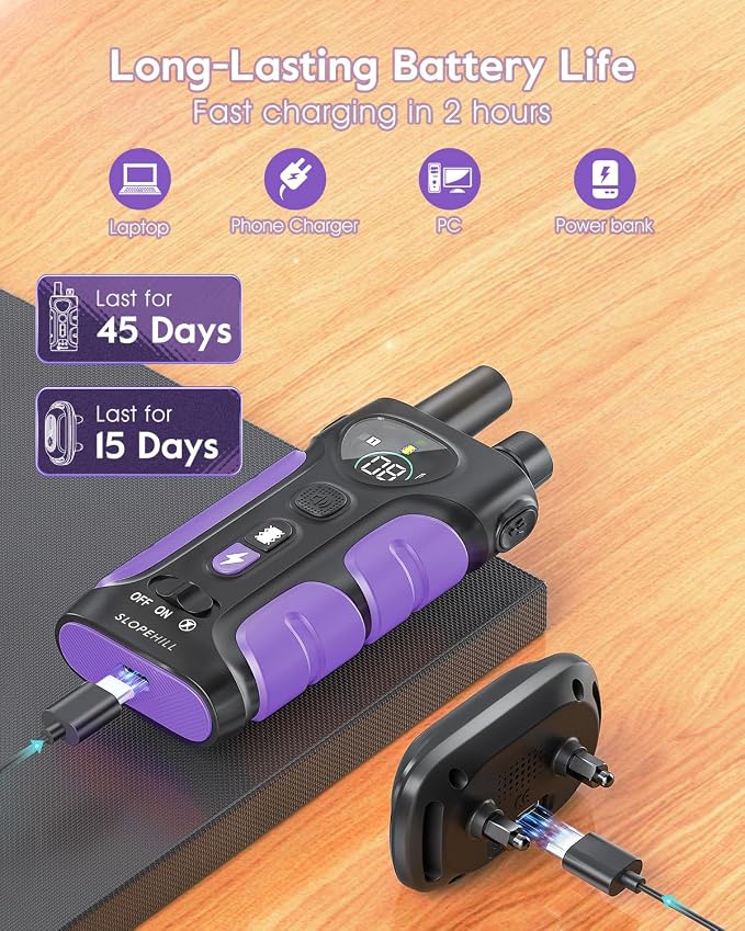 SLOPEHILL Dog Shock Collar - 4200FT Dog Training Collar with Remote,IPX8 Waterproof E-Collar with Beep,Vibration,Shock,Flash Light,No Shock Mode,Shock Collar for Small Medium Large Dog 8-140lbs,Purple