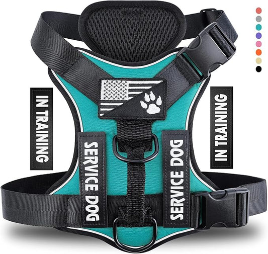 Service Dog Harness, Reflective Dog Vest Harness with 5 PCS Patches, Adjustable Soft Oxford Pet Harness, Inner Layer Mesh, Easy to Control for Dogs