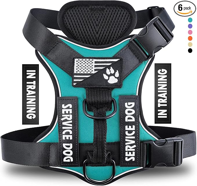 Service Dog Harness, Reflective Dog Vest Harness with 5 PCS Patches, Adjustable Soft Oxford Pet Harness, Inner Layer Mesh, Easy to Control for Dogs