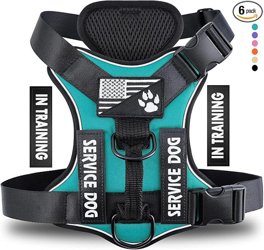 Service Dog Harness, Reflective Dog Vest Harness with 5 PCS Patches, Adjustable Soft Oxford Pet Harness, Inner Layer Mesh, Easy to Control for Dogs