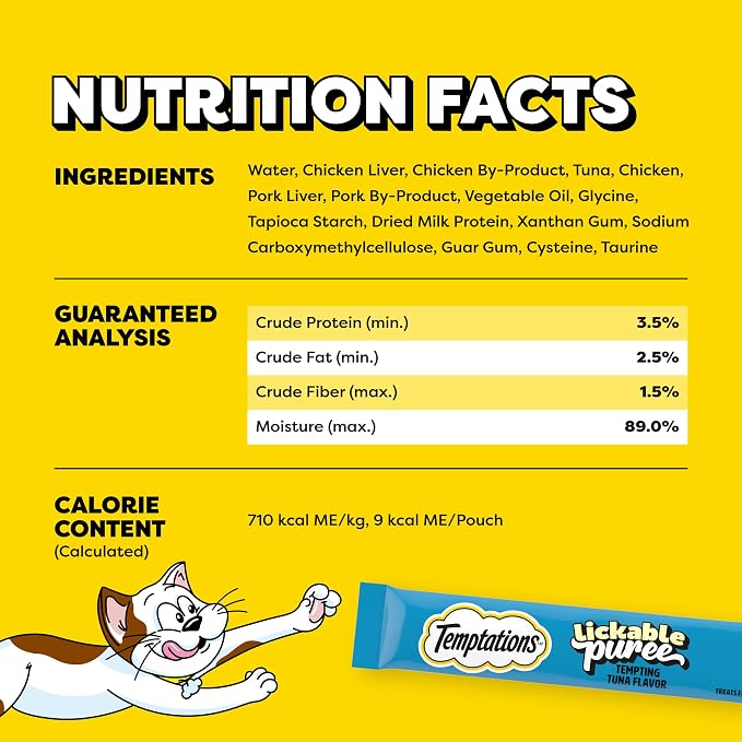 Temptations Creamy Puree Squeezable Lickable Cat Treats, Wet Cat Treats with Tuna, 0.42 oz. Tubes, 4 Count, Pack of 11 (44 Total)