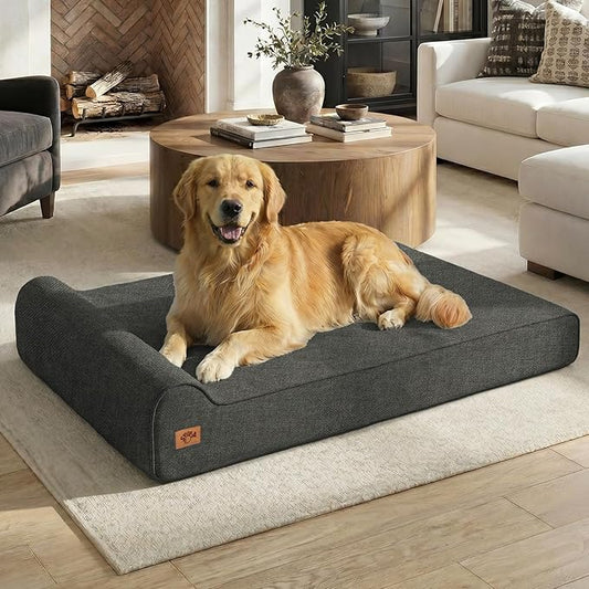 Sytopia 7" Thick Orthopedic Dog Beds for Extra Large Dogs (50" x 34" x 10"), Chew Proof Fabric Cover, 35D Memory Foam Dog Beds with Durable Waterproof Liner & Removable Washable Cover, Black