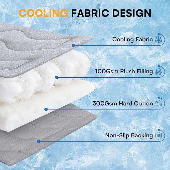 Queenmore Cooling Dog Mat for Dogs, Washable Dog Cooling Mat Indoor Outdoor, Non-Slip Portable Kennel Puppy Bed for Summer, Keep Your Pet Cool (Grey Wave, Large(35" x 27"))