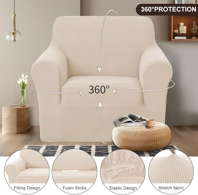 U-NICE HOME Recliner Chair Covers Stretch Couch Cover Sofa Cover Sofa Slipcover Furniture Protector for Chair Cover Pet Friendly(Armchair, Beige)