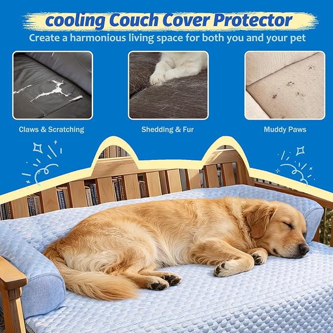 WATANIYA PET Cooling Dog Bed, Washable Cooling Mat for Large Dogs with Removable Cover, Self Cooling Couch Cover for Dog, Non-Slip Dog Couch Bed, 45x37 Inch, Blue